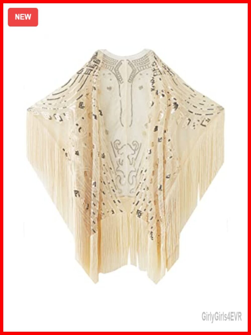 Sequin Beaded Fringed Shawl Wrap Evening Cape